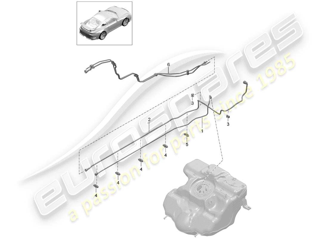 porsche 2015 (991-1 r/gt3/rs) conduite de carburant schéma des pièces
