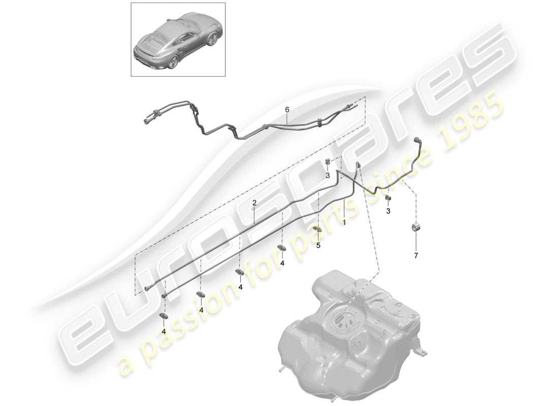 porsche 991 turbo (2020) diagramme des pièces de la conduite de carburant