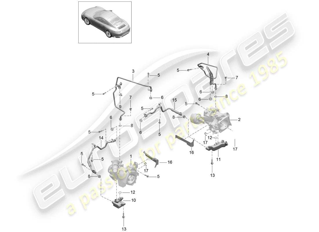 porsche 2019 (991-2) turbocompresseur de gaz d'échappement schéma des pièces