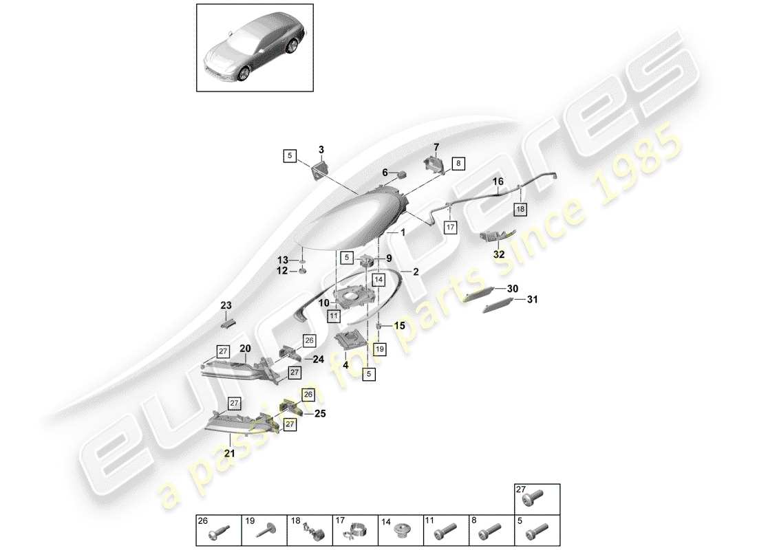 porsche 2019 (panamera 971-1) phare à led schéma des pièces
