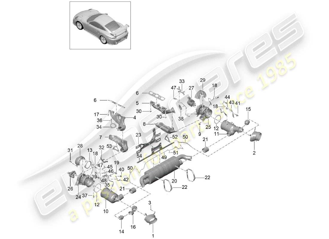 porsche 2014 (991-1 turbo) système d'échappement schéma des pièces