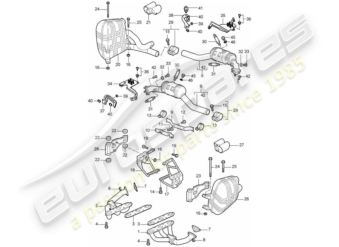 porsche 2007 (997-1) système d'échappement schéma des pièces