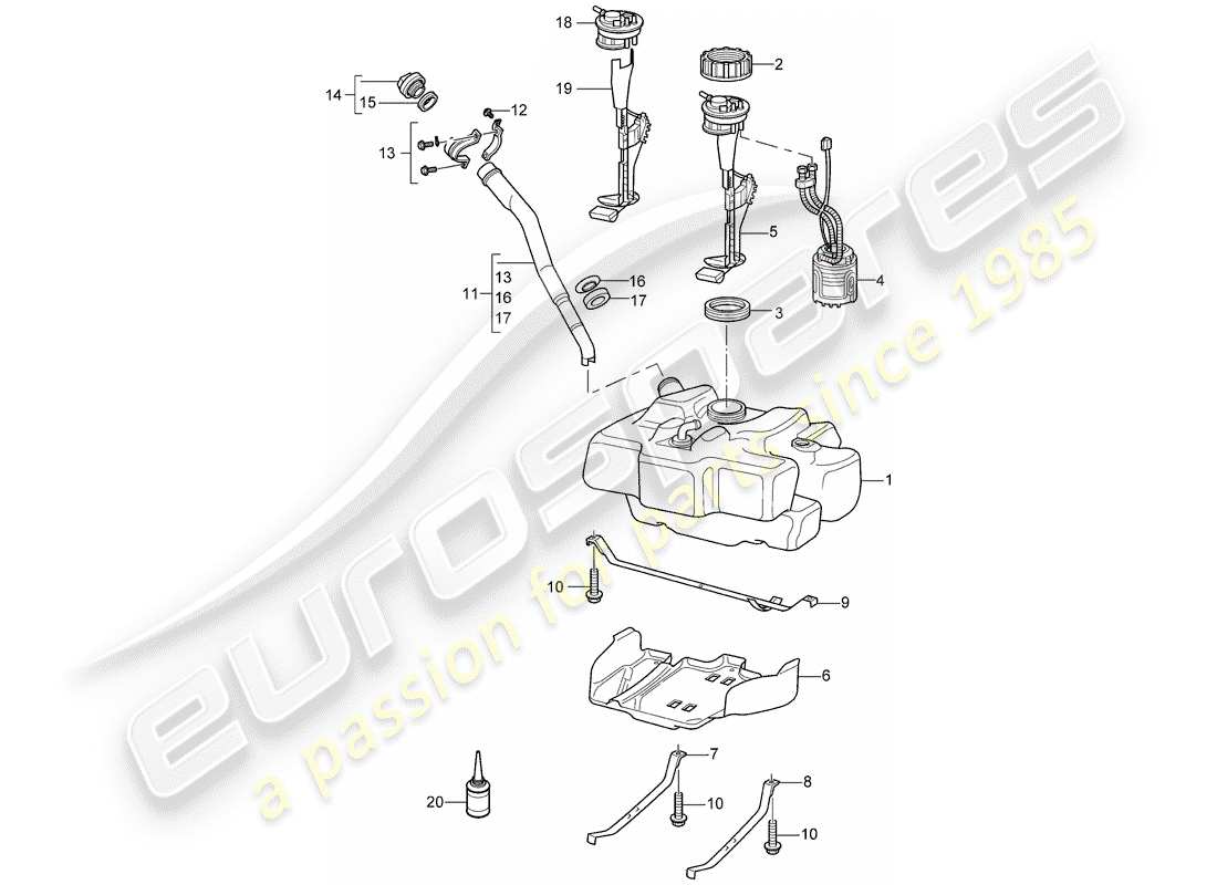porsche 2007 (997-1) réservoir d'essence schéma des pièces