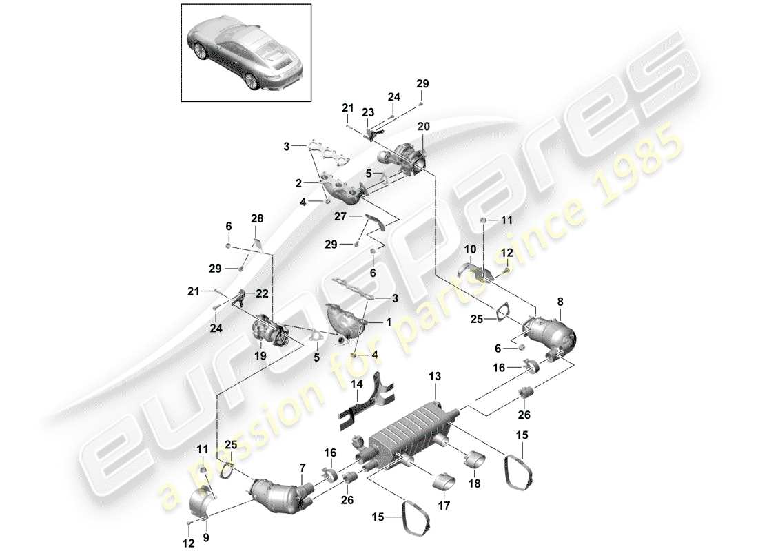 porsche 2020 (991-2) système d'échappement schéma des pièces