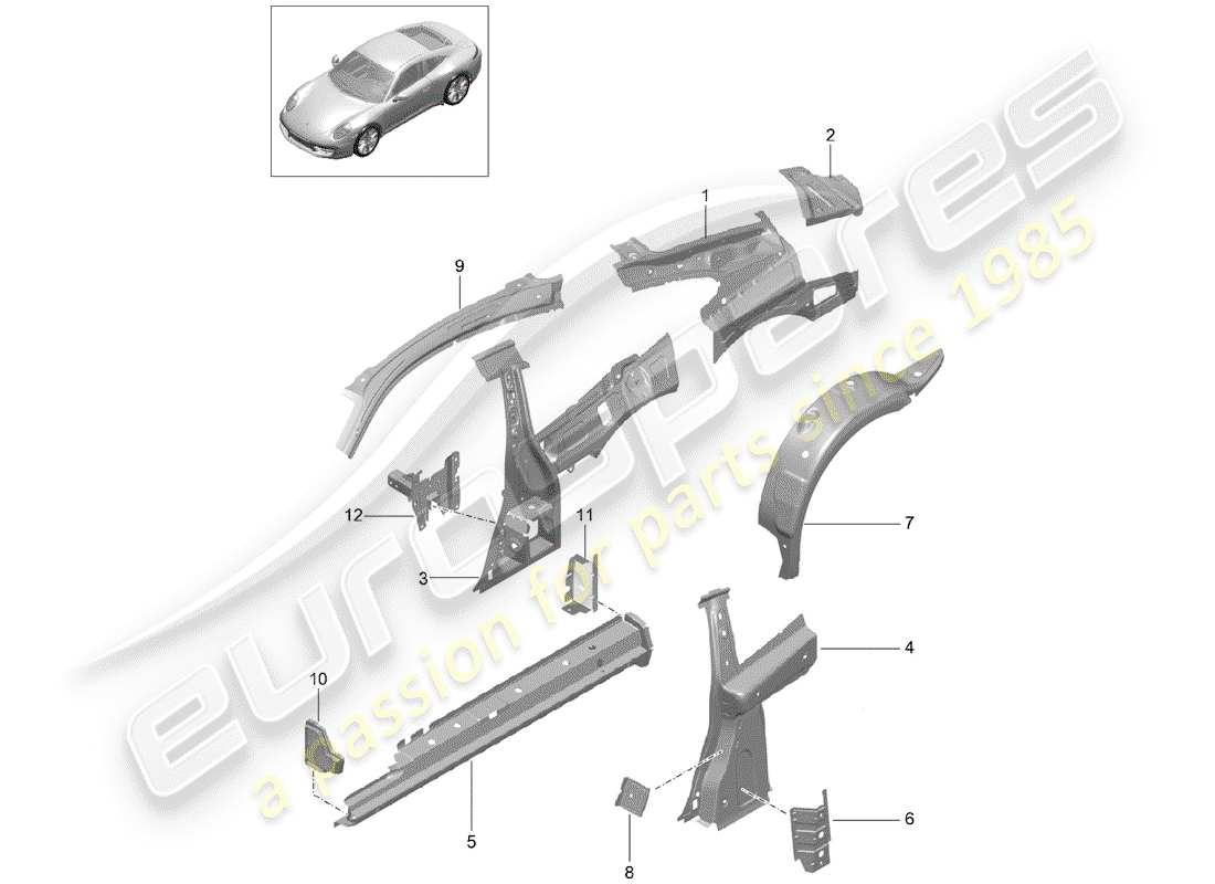 porsche 2016 (991-1) panneau latéral schéma des pièces