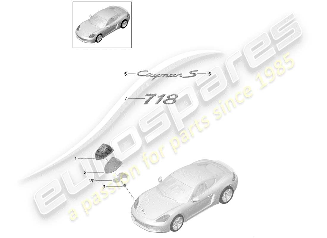 porsche 2017 (718 cayman) moulures schéma des pièces