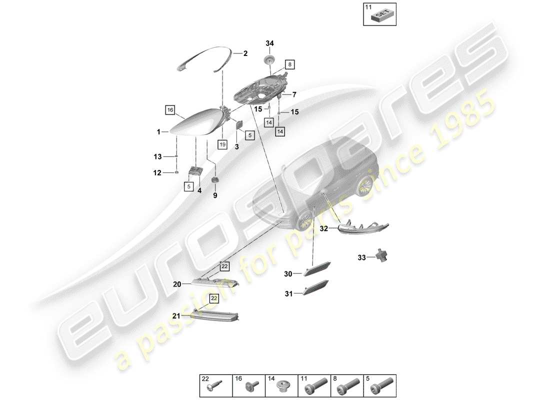 porsche 2020 (cayenne e3 9ya/9yb) schéma des pièces des phares led