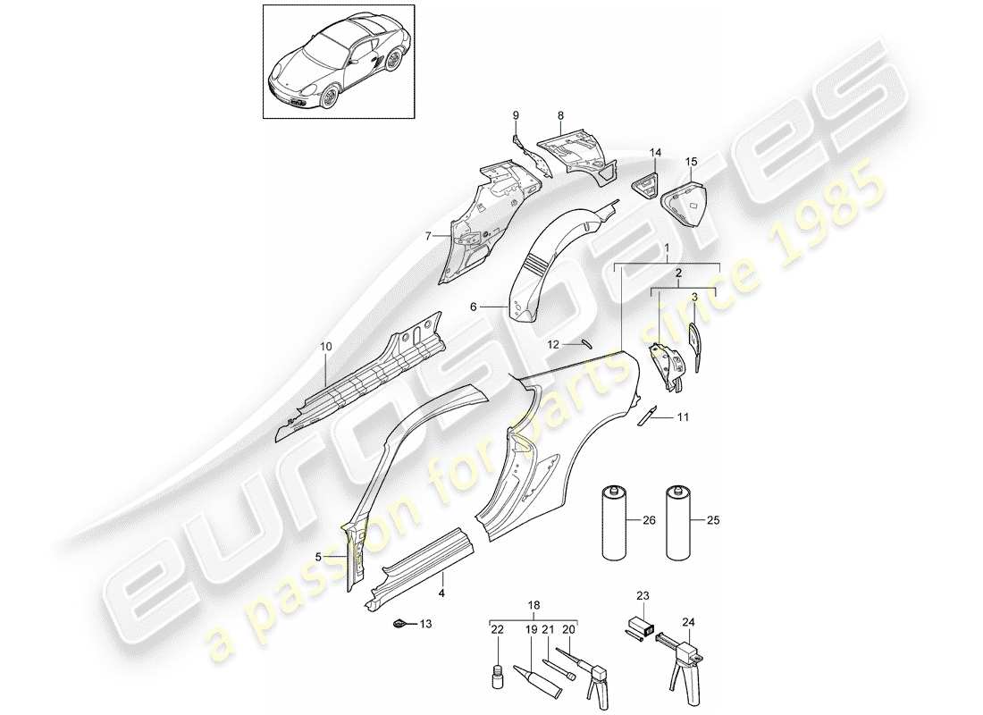 porsche 2012 (987 cayman) panneau latéral schéma des pièces