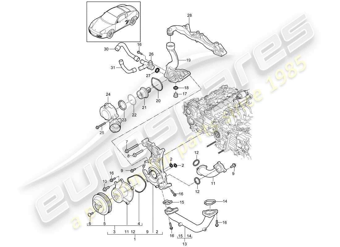 porsche 2011 (987 cayman) pompe à eau schéma des pièces
