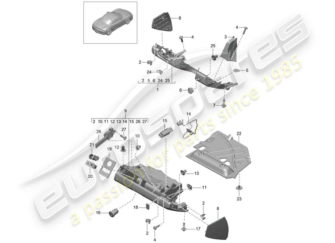 porsche 2016 (981 boxster) boite à gants schéma des pièces