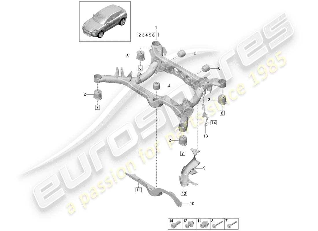 porsche 2019 (macan) schéma des pièces du sous-châssis