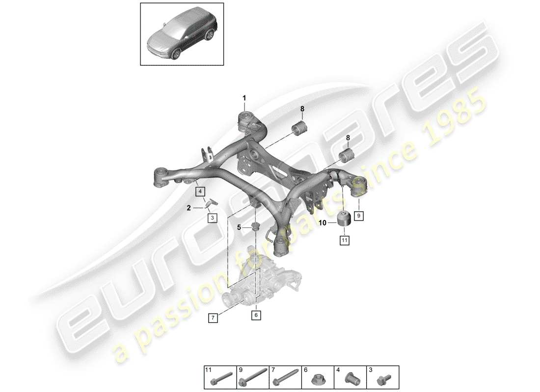 porsche 2019 (cayenne e3 9ya/9yb) schéma des pièces du sous-châssis