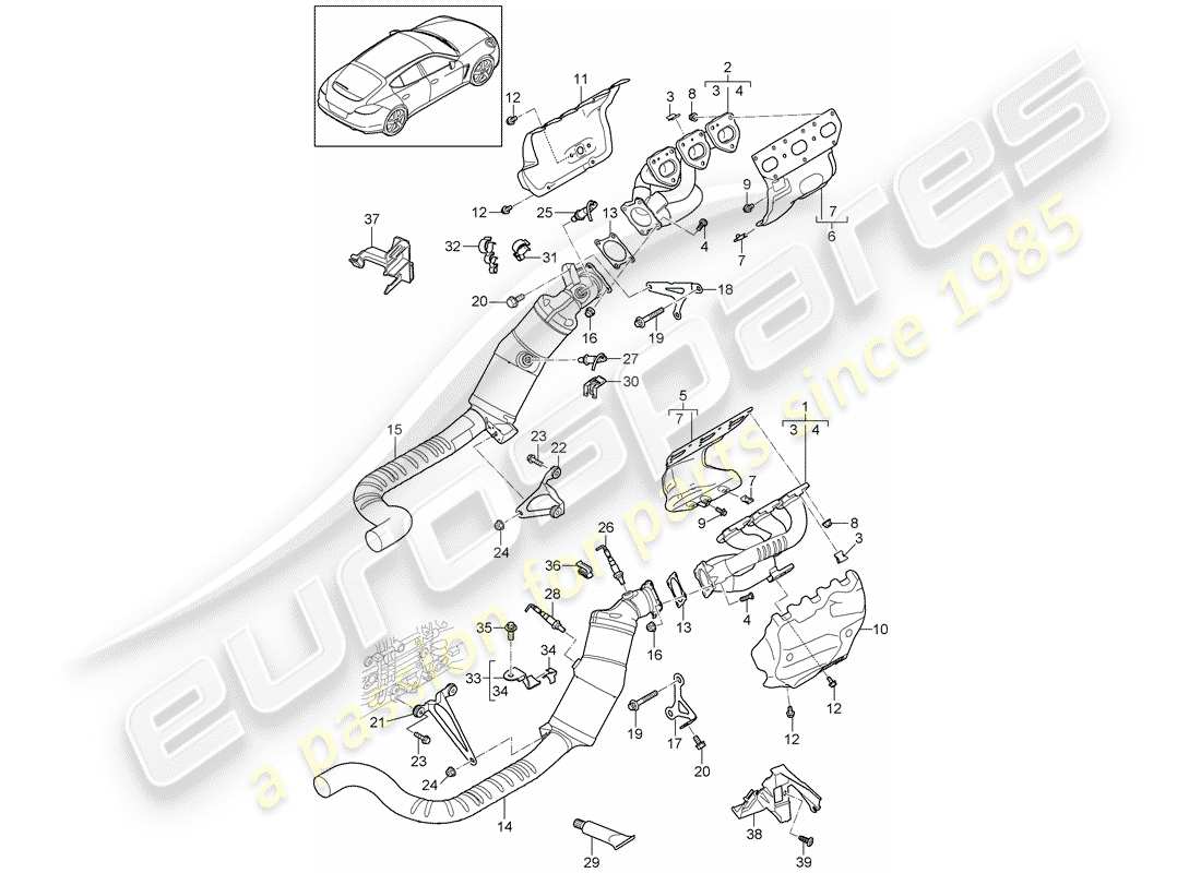 porsche 2013 (panamera 970) système d'échappement schéma des pièces