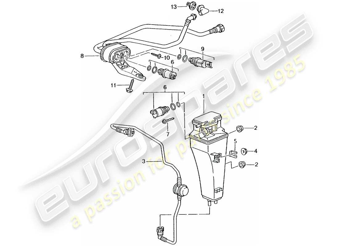 porsche 2000 (986 boxster) schéma des pièces du réservoir d'émission par évaporation