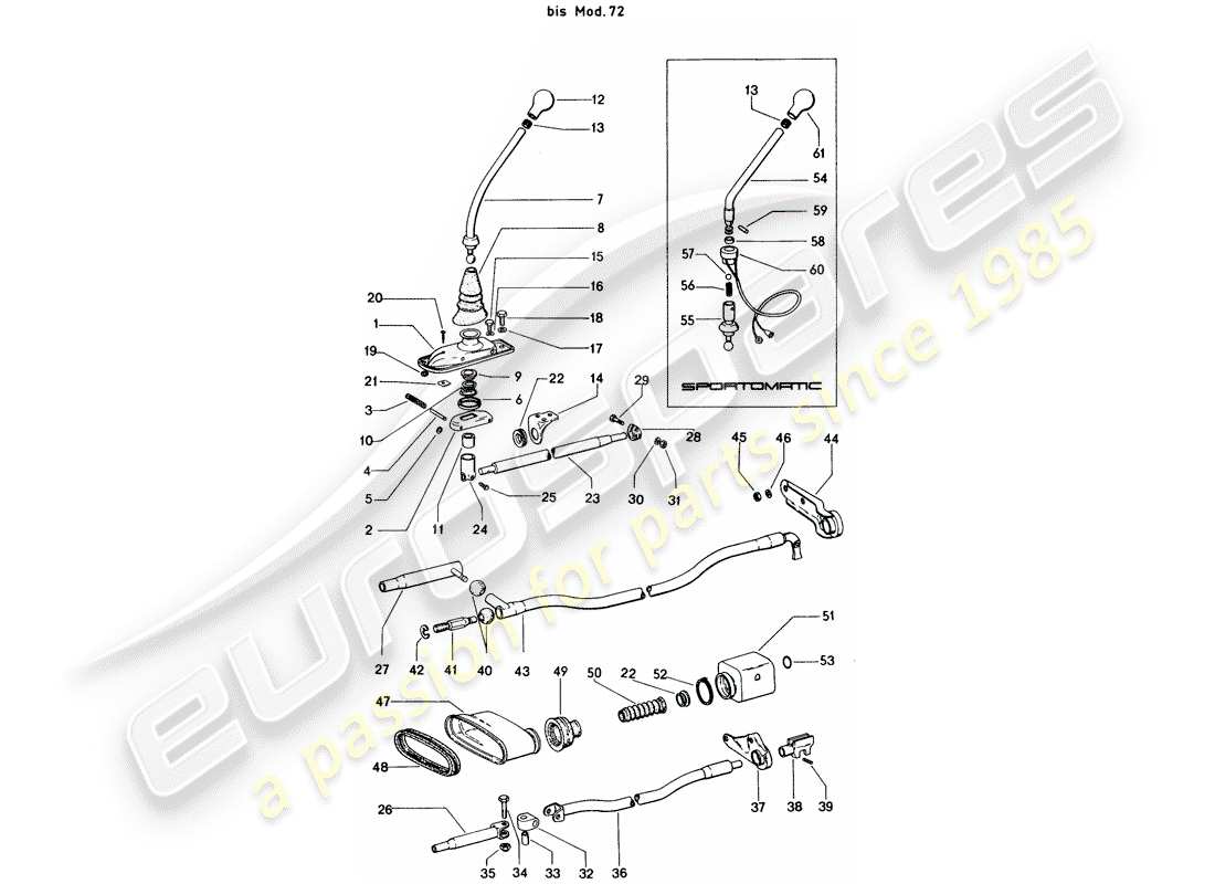 porsche 1972 (914) commande de transmission - d >> - mj 1972 schéma des pièces