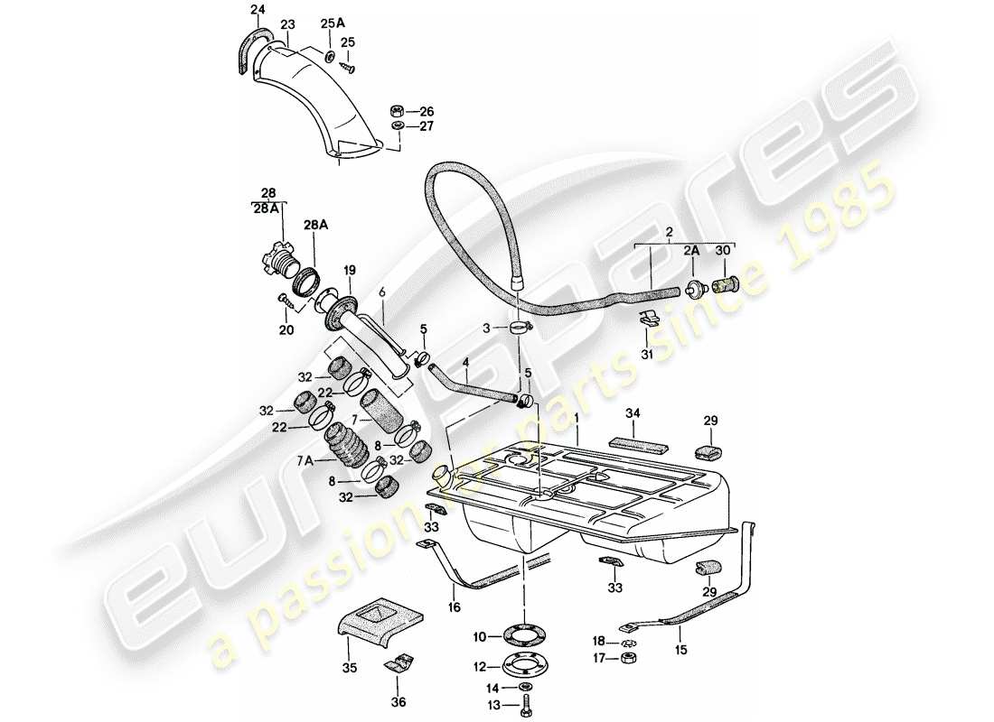 porsche 1976 (924) réservoir d'essence schéma des pièces