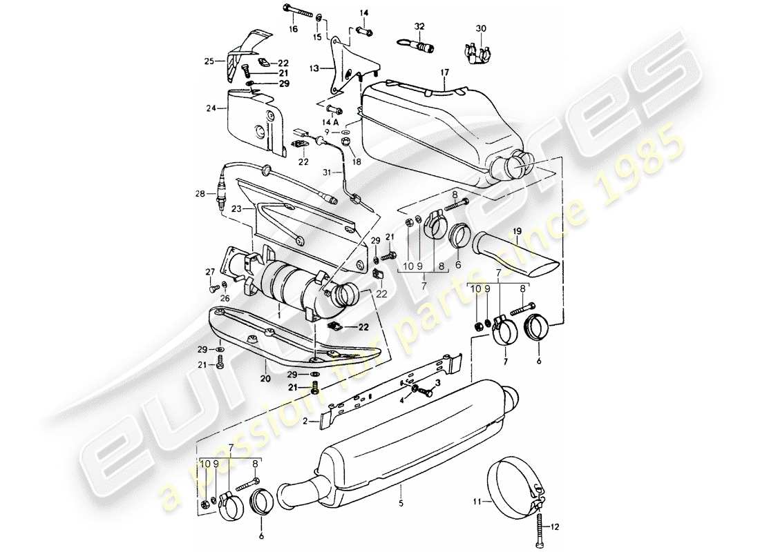 porsche 1990 (964) système d'échappement - silencieux - échappement - catalyseur schéma des pièces