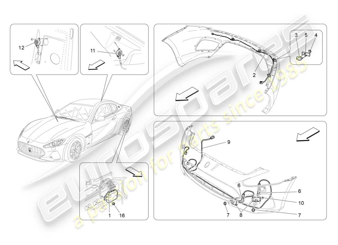 maserati granturismo s (2020) schéma des pièces des capteurs de stationnement