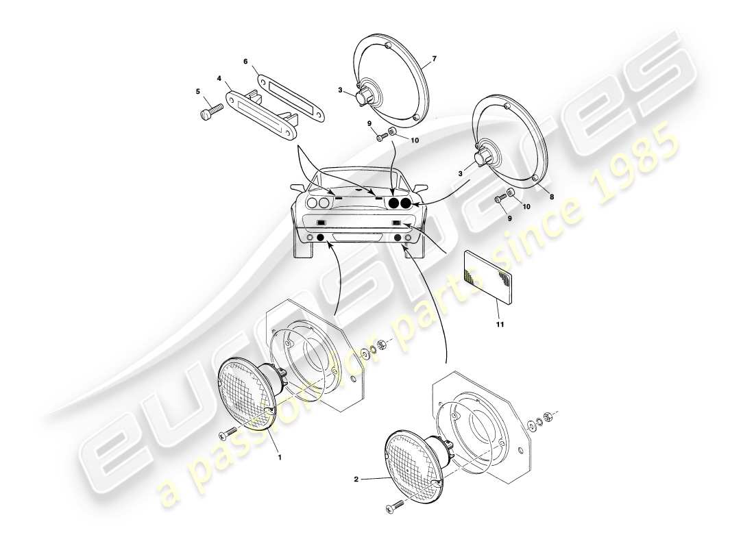 aston martin v8 coupe (2000) lampes extérieures schéma des pièces