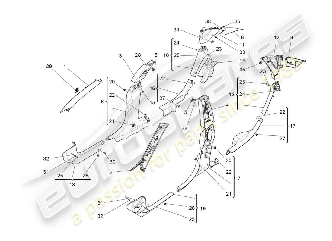 maserati qtp 3.0 bt v6 410hp (2014) schéma des pièces des panneaux de garniture et des panneaux latéraux de l'habitacle b