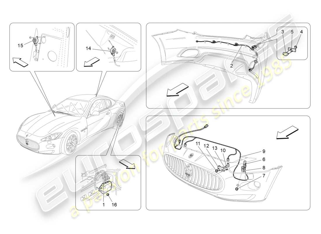 maserati granturismo (2014) schéma des pièces des capteurs de stationnement