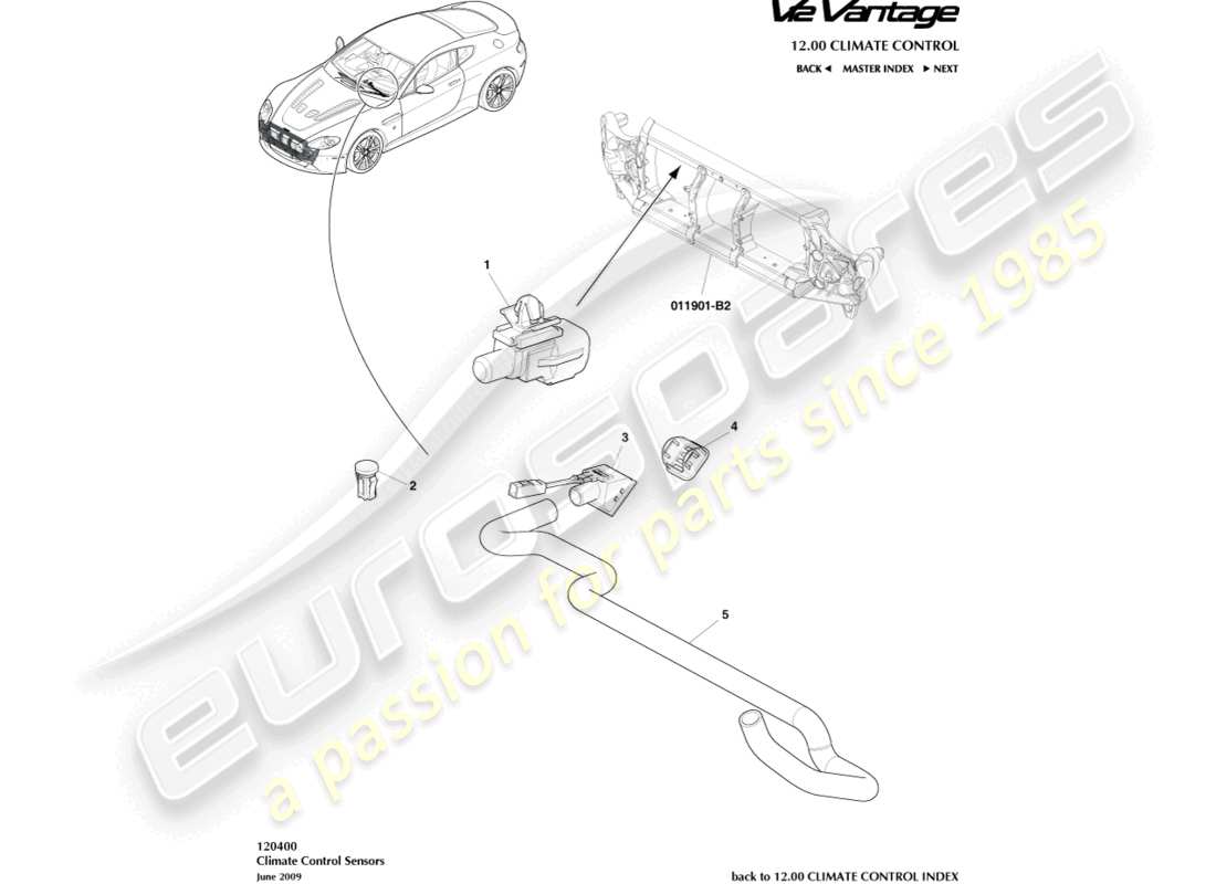 aston martin v12 vantage (2013) diagramme des pièces des capteurs