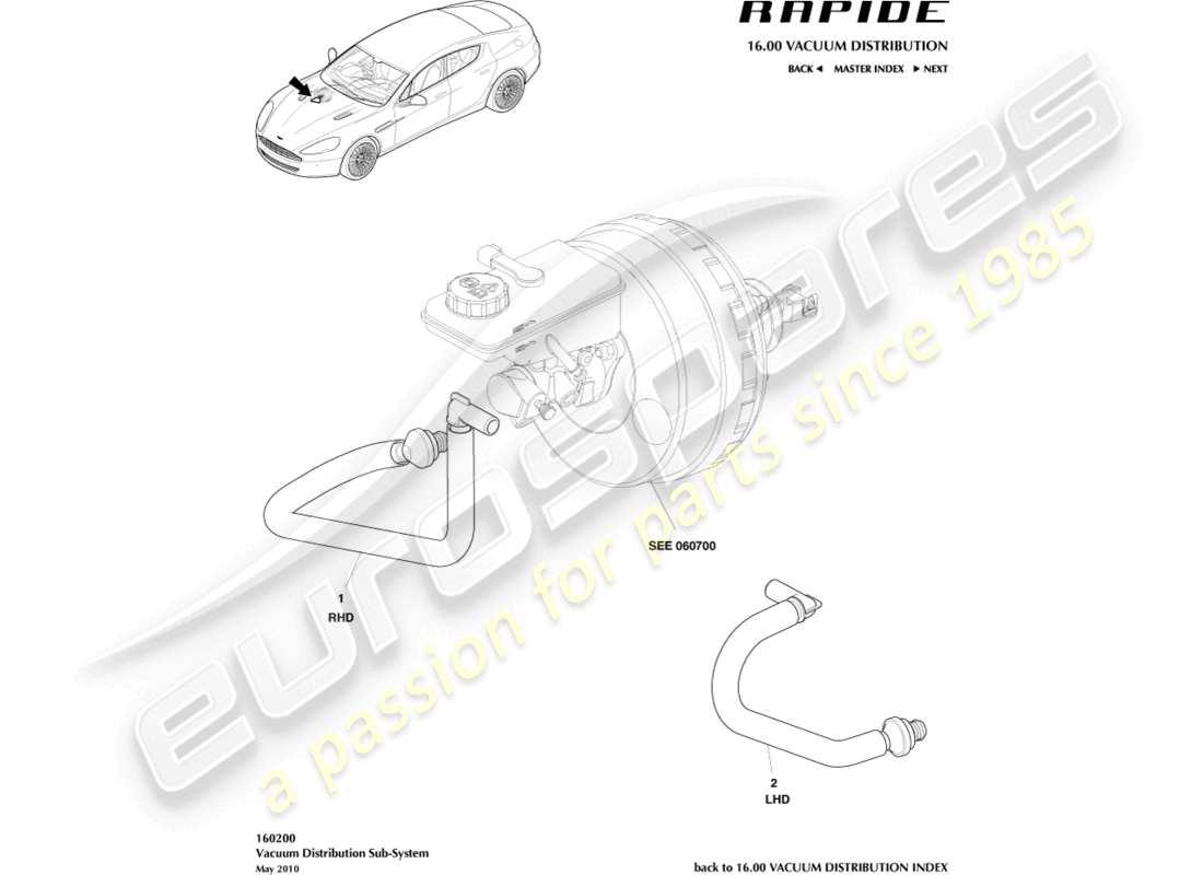 aston martin rapide (2011) diagramme des pièces du sous-système de distribution sous vide