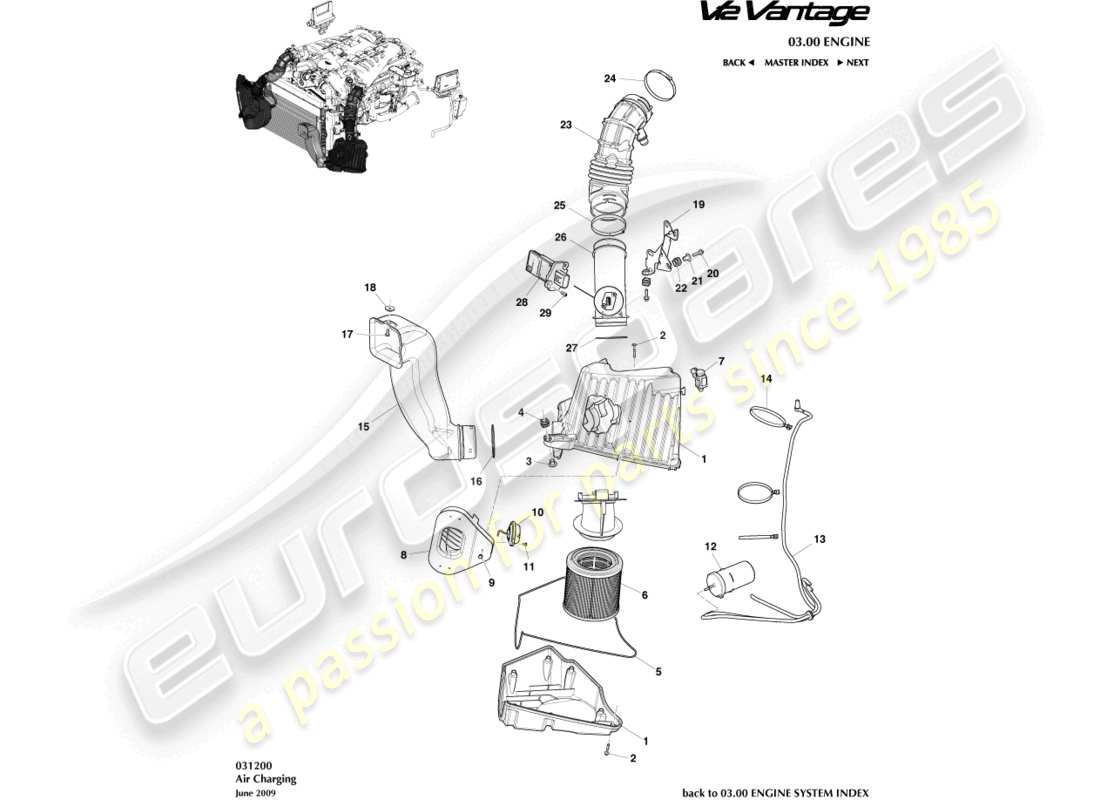 aston martin v12 vantage (2013) schéma des pièces de chargement d'air