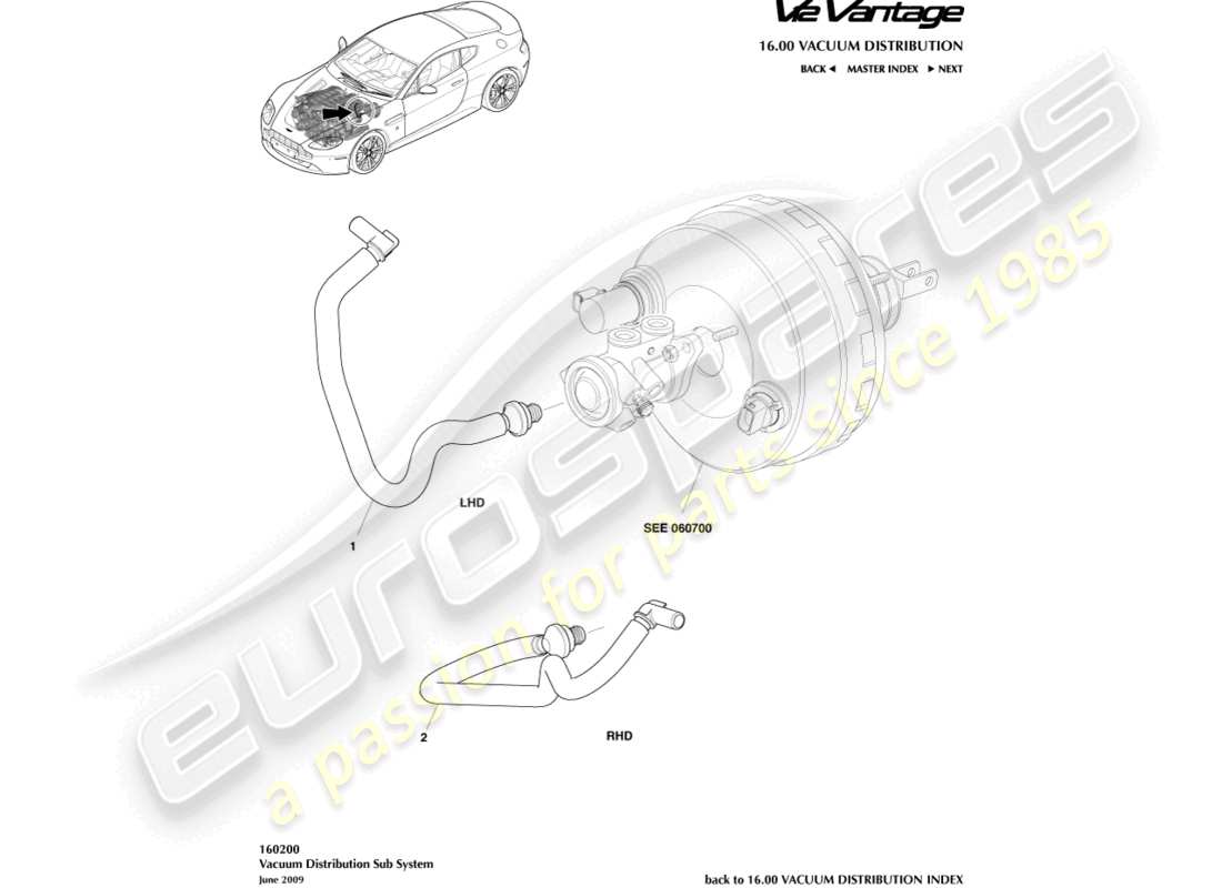 aston martin v12 vantage (2010) diagramme de pièce de tuyau à vide