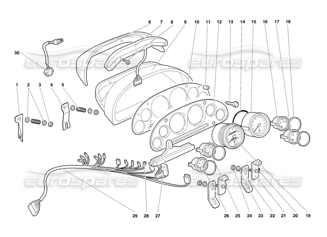 lamborghini diablo sv (1998) diagramme des pièces des instruments du tableau de bord