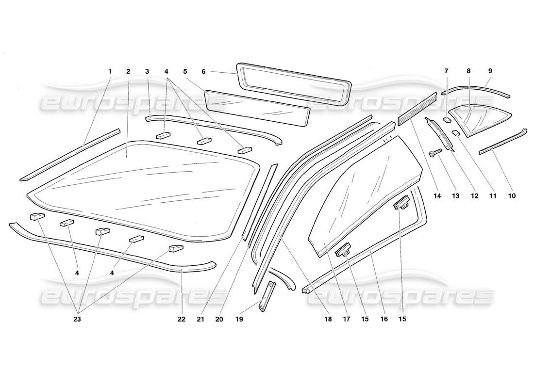 lamborghini diablo sv (1998) diagramme de pièces windows