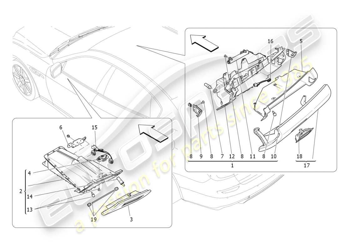 maserati qtp 3.0 bt v6 410hp (2014) diagramme des pièces des boîtes à gants