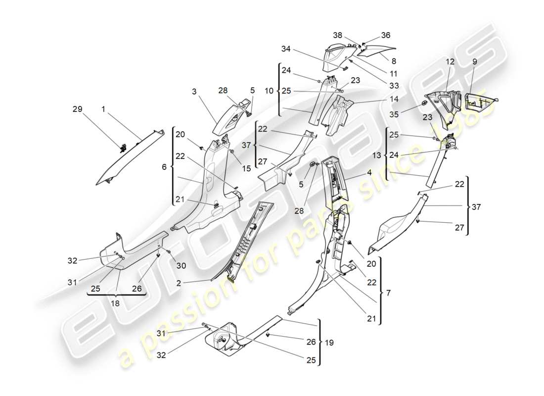 maserati qtp 3.0 bt v6 410hp (2014) schéma des pièces des panneaux de garniture et des panneaux latéraux de l'habitacle b