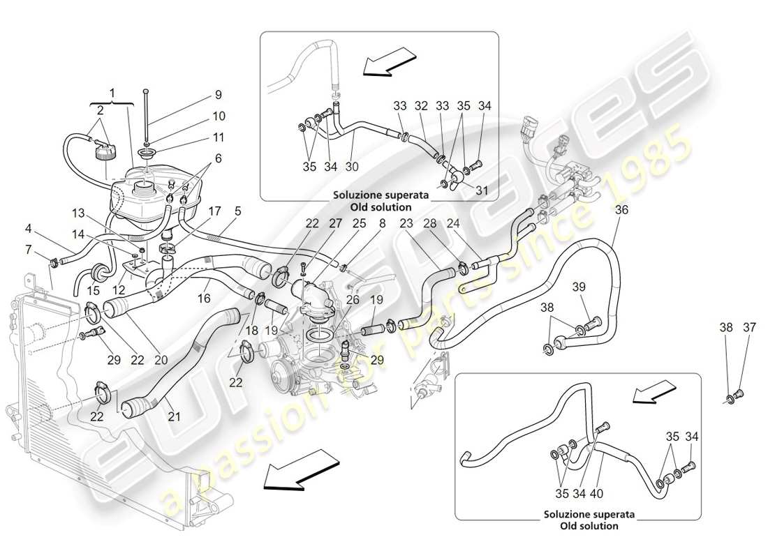 maserati granturismo (2009) système de refroidissement : nourrice et lignes schéma des pièces