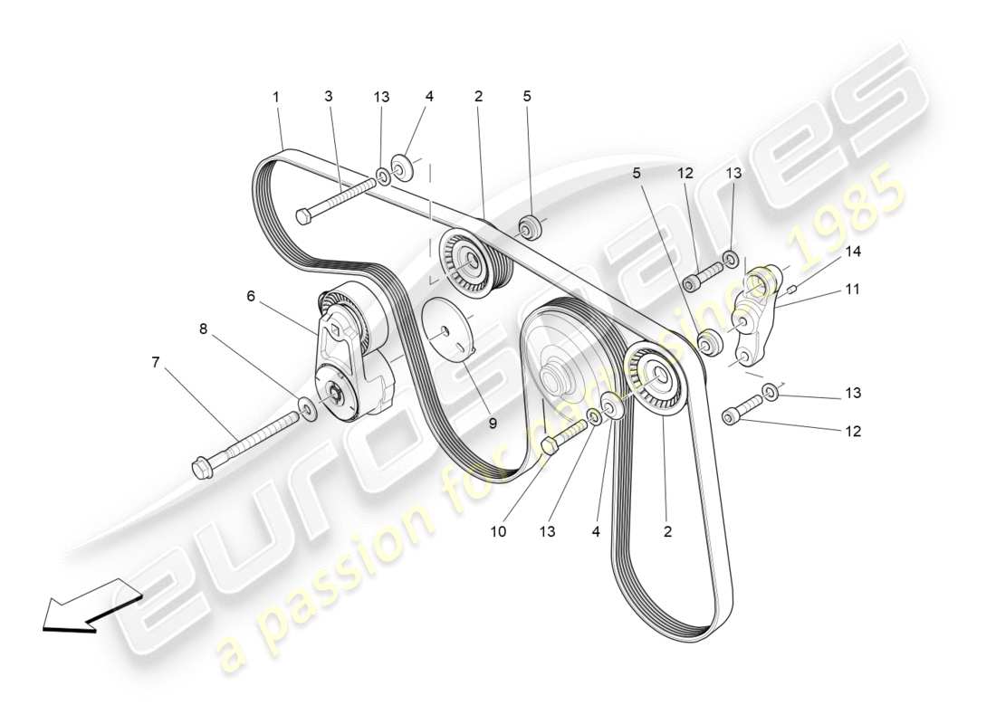 maserati qtp 3.0 bt v6 410hp (2014) schéma des pièces des ceintures des dispositifs auxiliaires