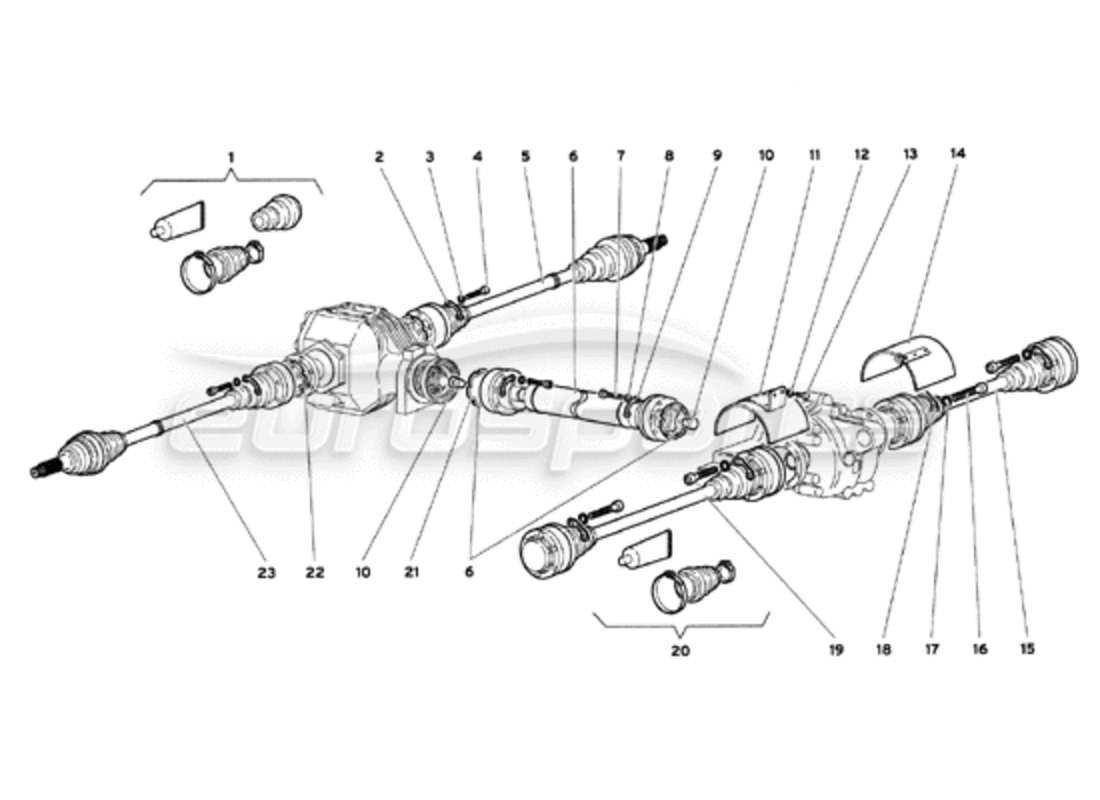 lamborghini diablo 6.0 (2001) diagramme des pièces des arbres d'essieu et de l'arbre d'hélice