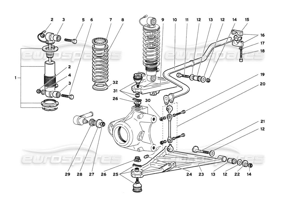 lamborghini diablo 6.0 (2001) suspension avant schéma des pièces