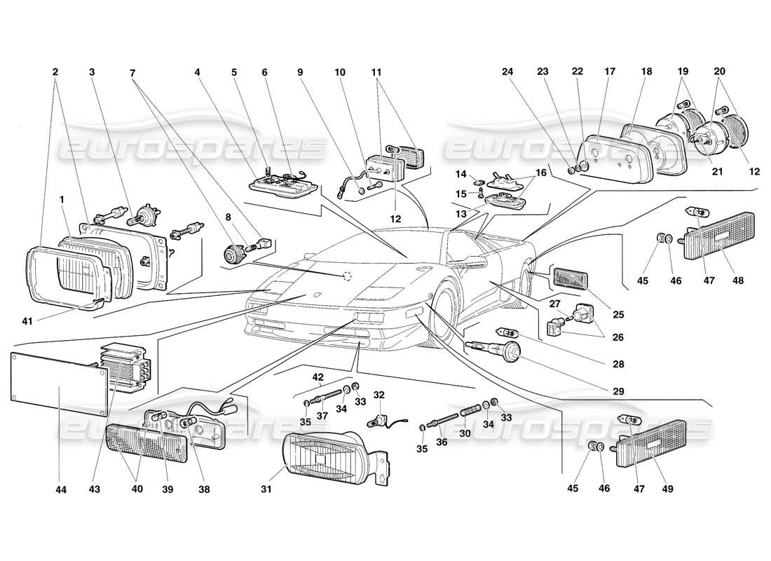 lamborghini diablo sv (1998) diagramme des pièces des lumières