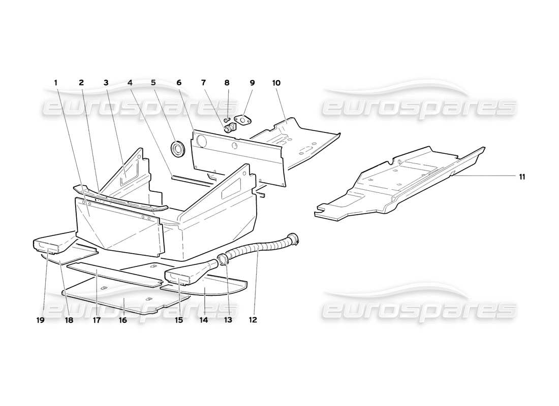 lamborghini diablo sv (1999) panneaux de plancher à cadre schéma des pièces