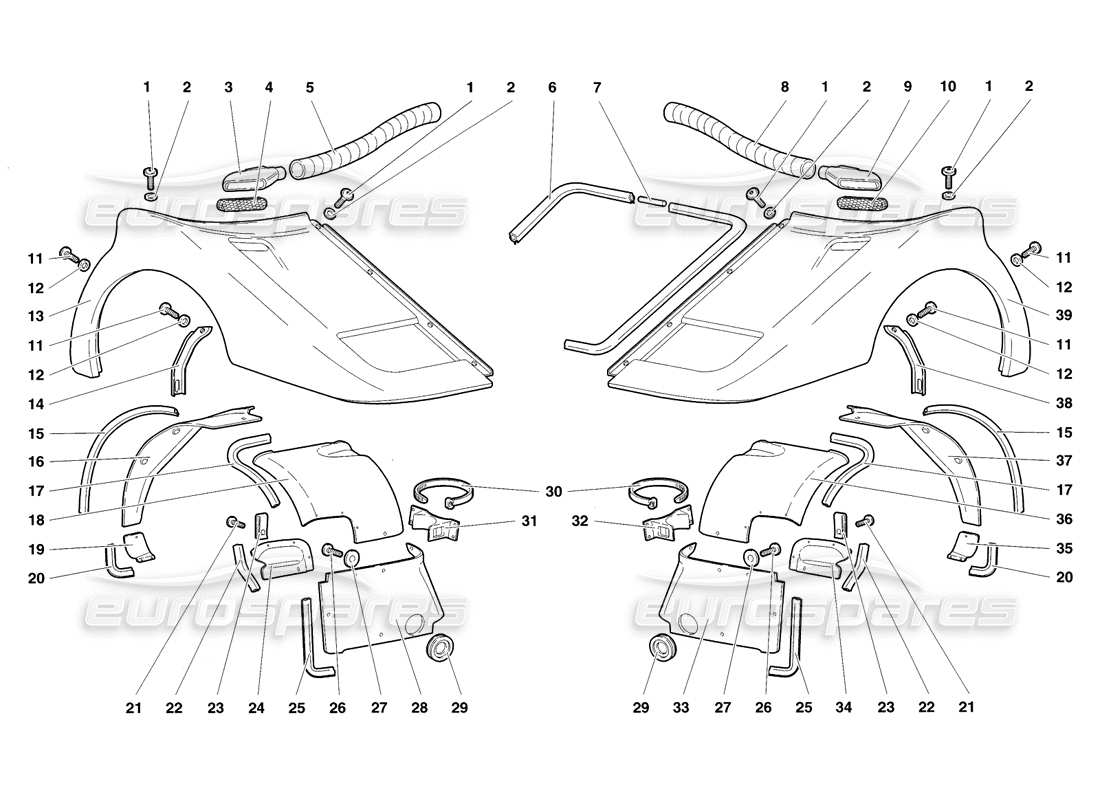 lamborghini diablo sv (1998) diagramme des pièces des éléments de carrosserie avant