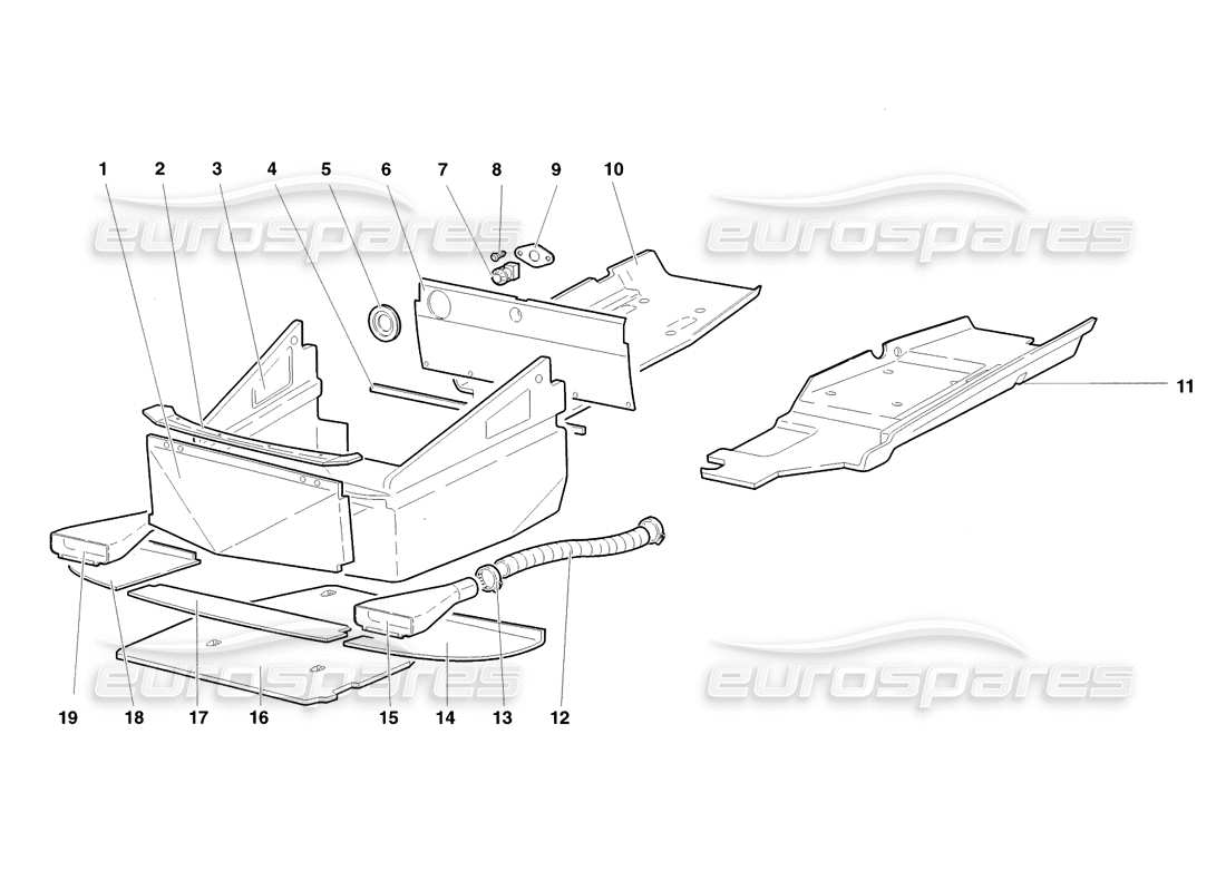 lamborghini diablo sv (1998) panneaux de plancher à cadre schéma des pièces