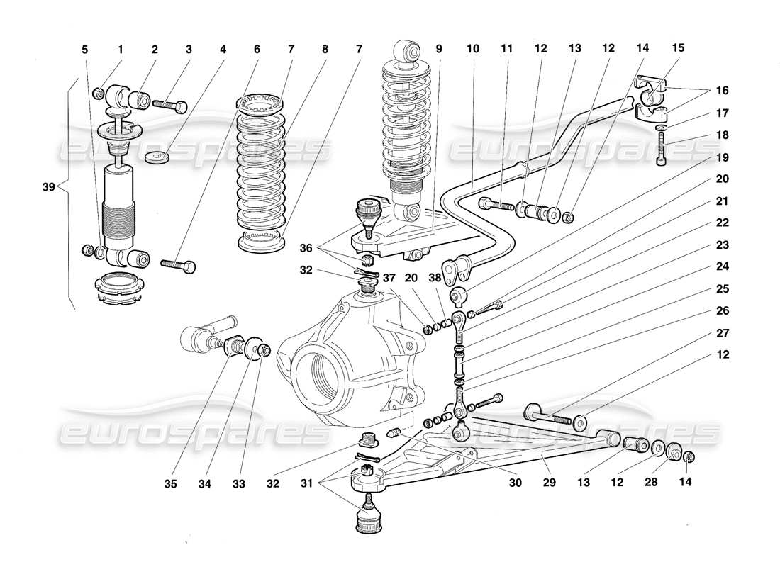 lamborghini diablo sv (1997) suspension avant schéma des pièces