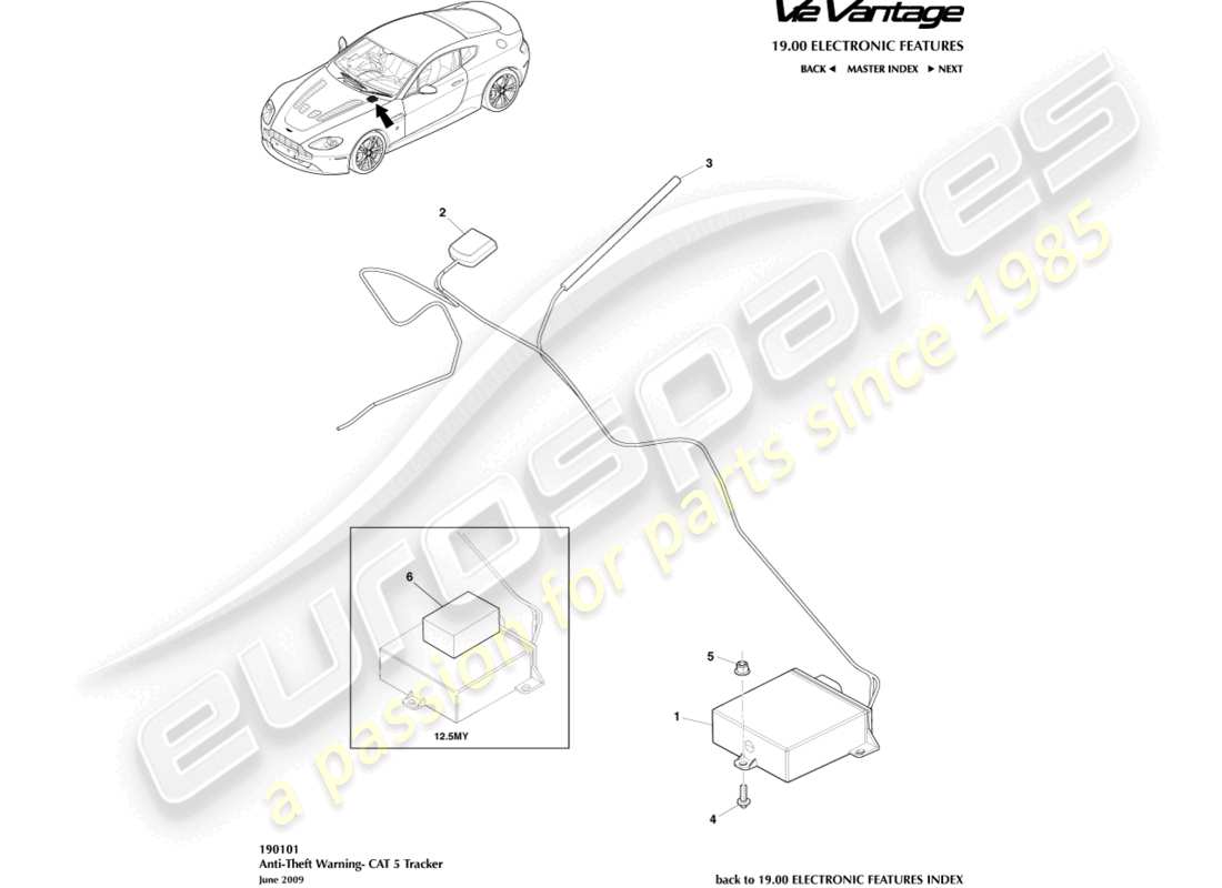aston martin v12 vantage (2010) diagramme des pièces du tracker