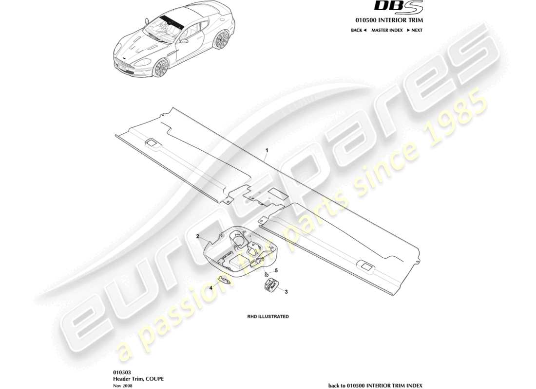 aston martin dbs (2012) garniture de collecteur, diagramme de pièce du coupé