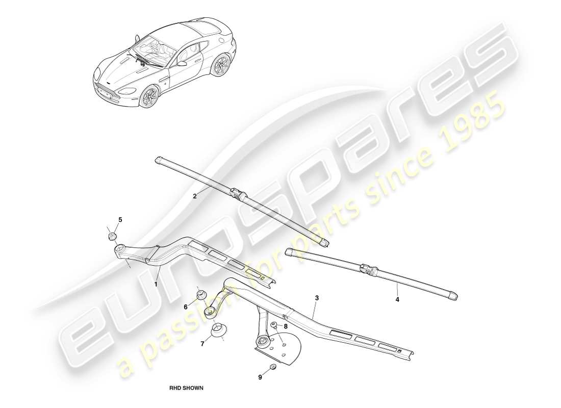 aston martin v8 vantage (2005) ensemble balai d'essuie-glace, 12my diagramme de pièces