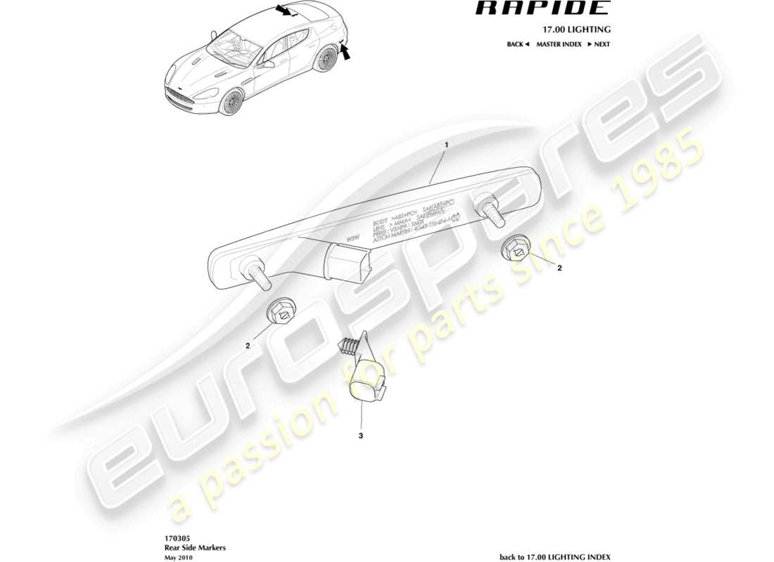 aston martin rapide (2016) diagramme des pièces des marqueurs latéraux arrière