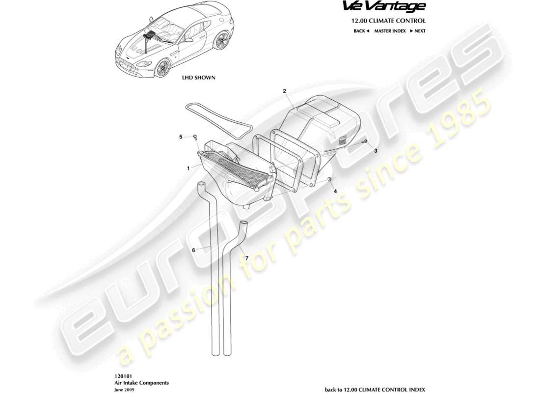 aston martin v12 vantage (2013) schéma des pièces des conduits d'admission d'air