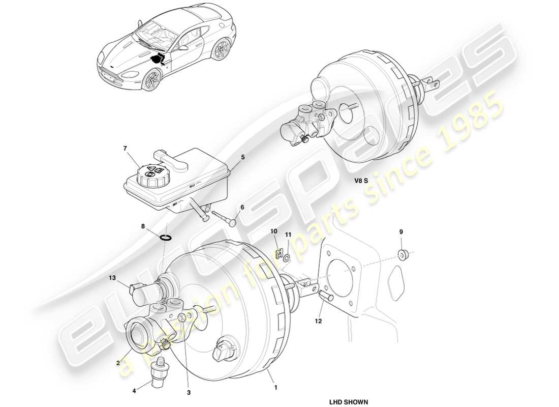 aston martin v8 vantage (2007) schéma des pièces de l'ensemble de frein assisté