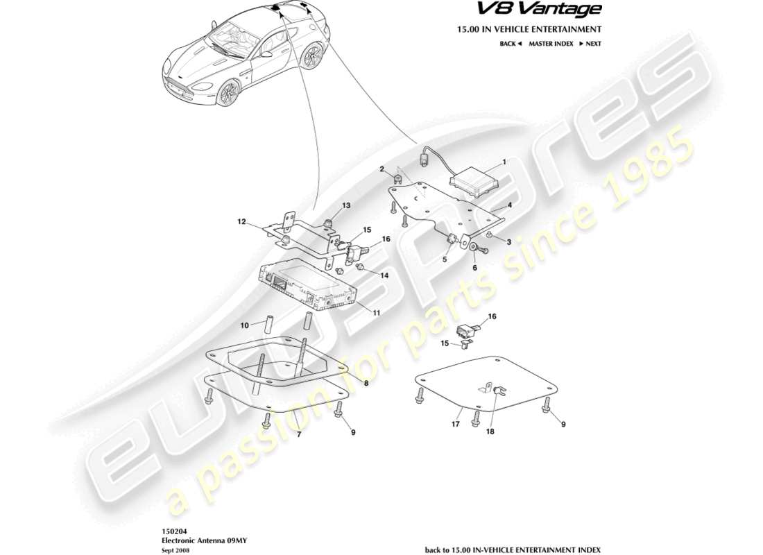 aston martin v8 vantage (2014) antenne électronique, 09my schéma des pièces