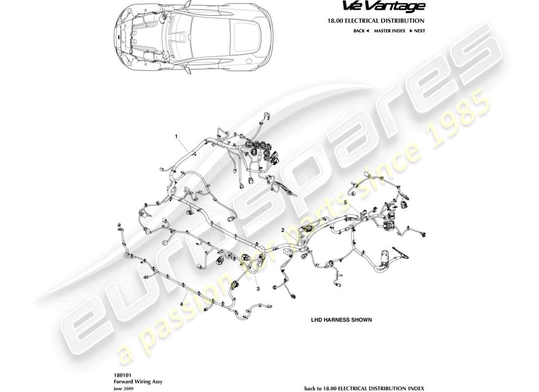 aston martin v12 vantage (2013) schéma des pièces du faisceau du compartiment moteur